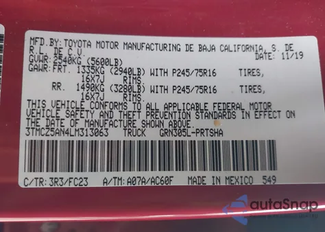 2020 Toyota Tacoma Sr5 V6 from USA, damaged, VIN 3TMCZ5AN4LM313063